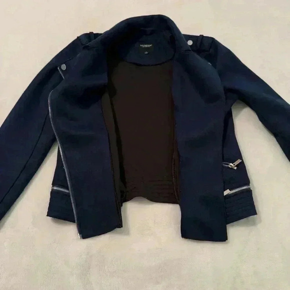 Liverpool Los Angeles Mystic Navy Moto Jacket Faux Suede Zips Women’s Size Small - Picture 8 of 14